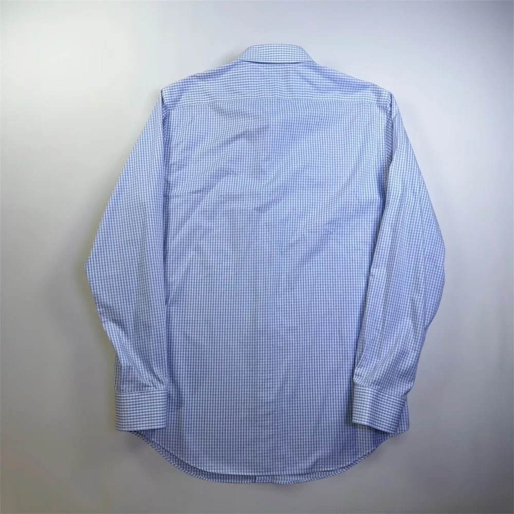 Banana Republic Mens Slim Fit Non-Iron‎ Dress Shirt Blue Gingham Check M 15-15.5